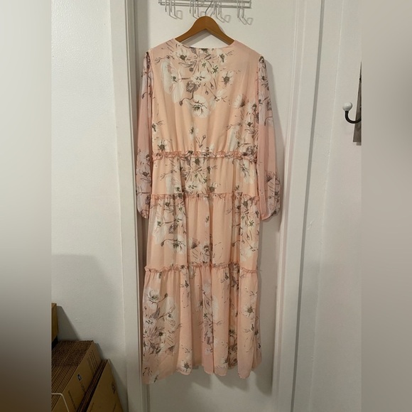 Simplee EUC pastel floral long sleeve tiered chiffon dress size xl - Picture 4 of 7